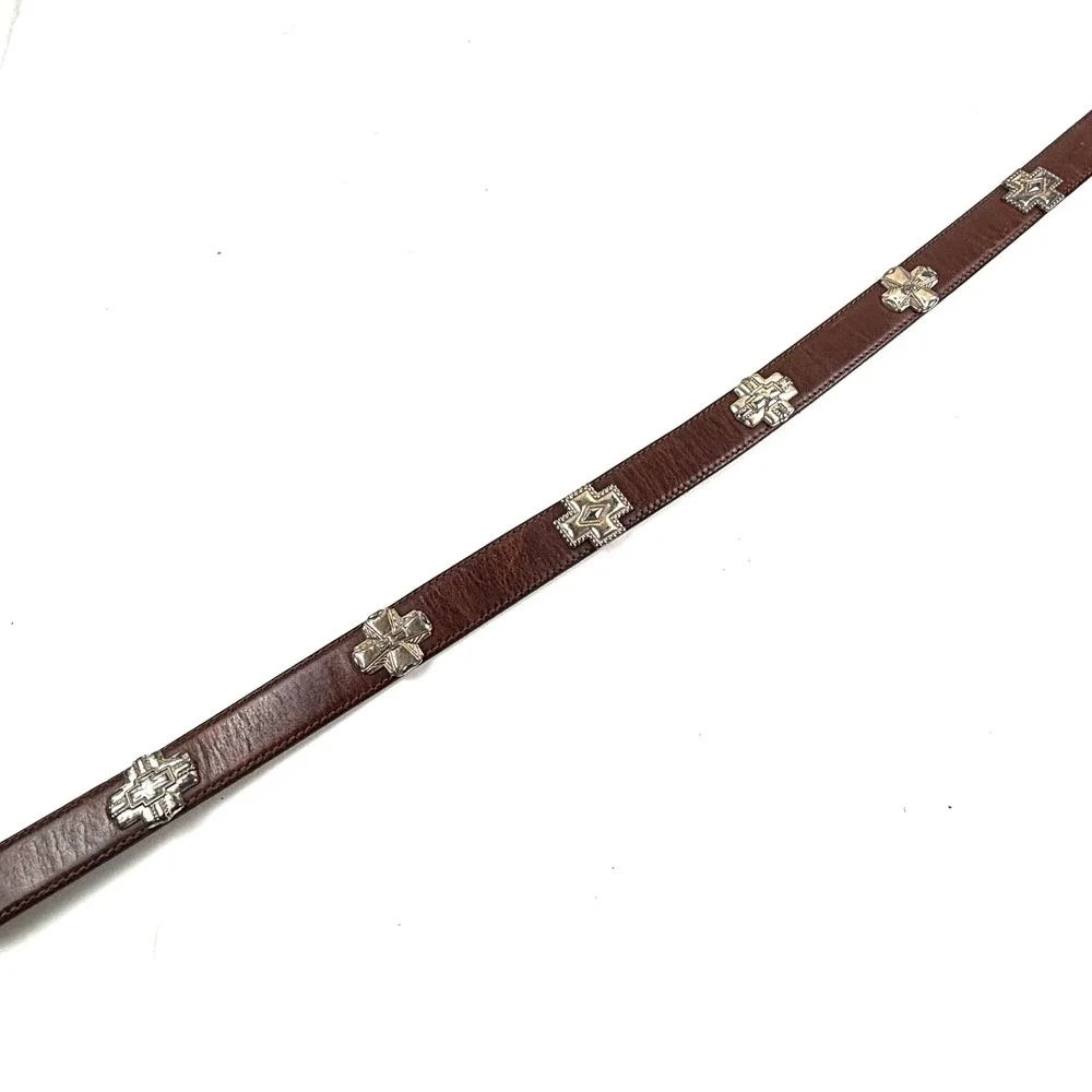 Western Leather Belt Unisex 32 Brown Good Silver Cross Conchos Buckle Boho Rodeo
